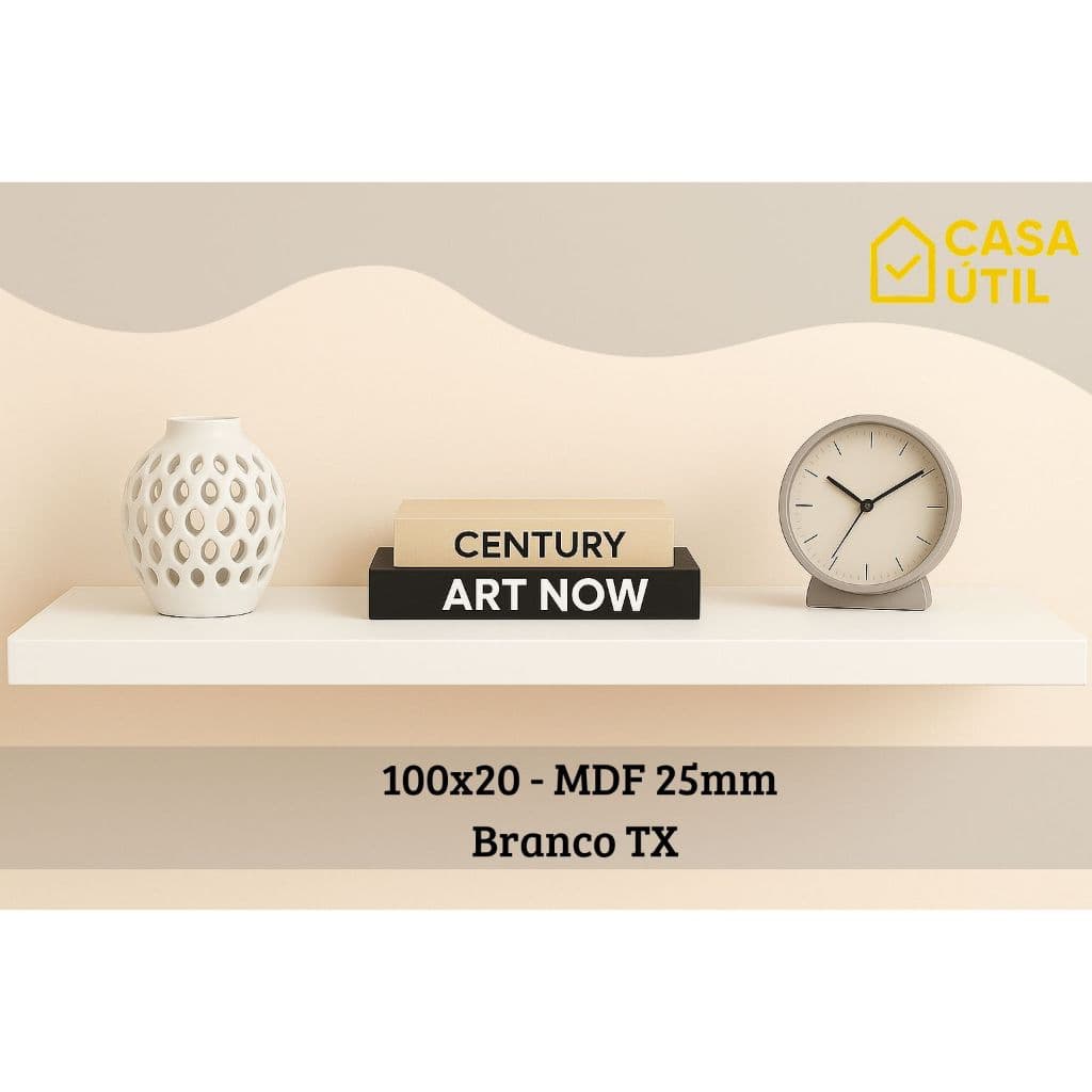 Prateleira 100x20 cm MDF 25mm Branco com Suporte Invisível Reforçado| Sala, Cozinha e Quarto