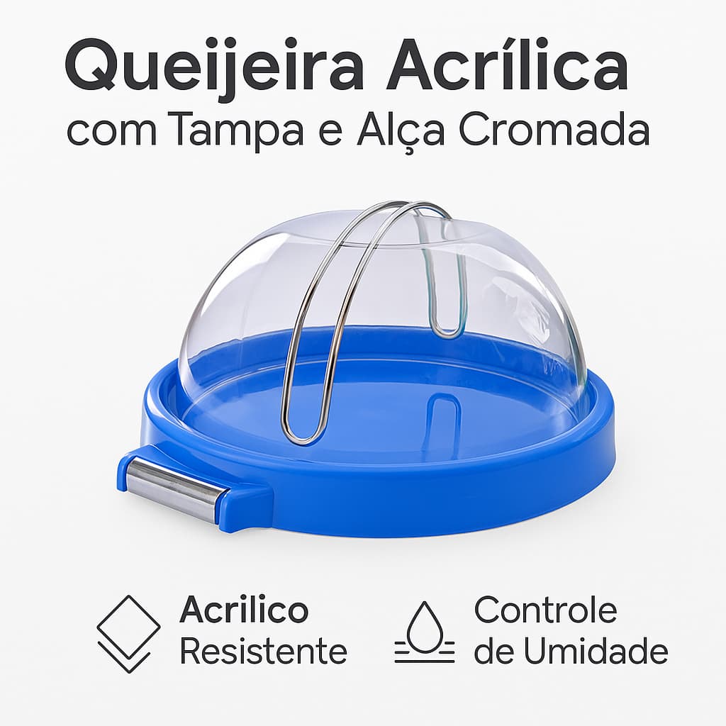 Queijeira Tampa Acrílica com Alça Controle de Umidade Base Plástica
