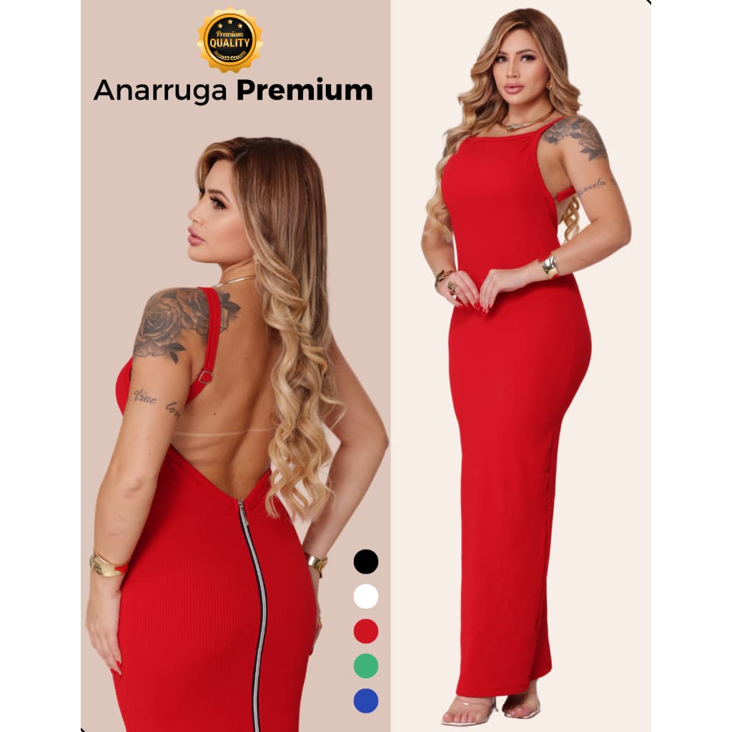 Vestido Longo Zíper Nas Costas Nua Alça Regulável Moda Feminina Fenda