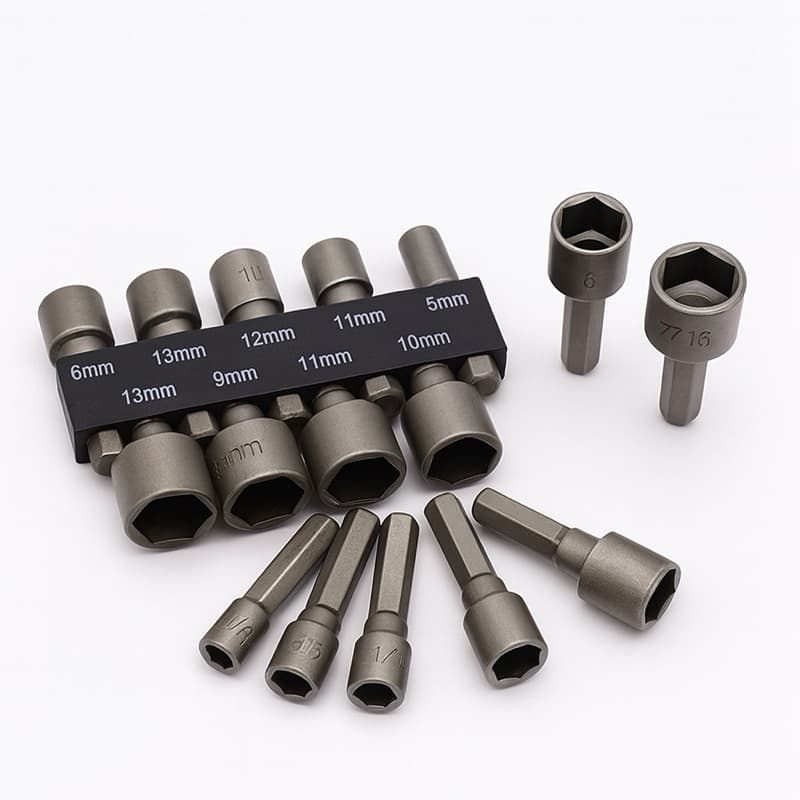 Jogo de Bits Soquete Canhão para Parafusadeira – Haste 1/4”, 9 Peças (5 a 13 mm)