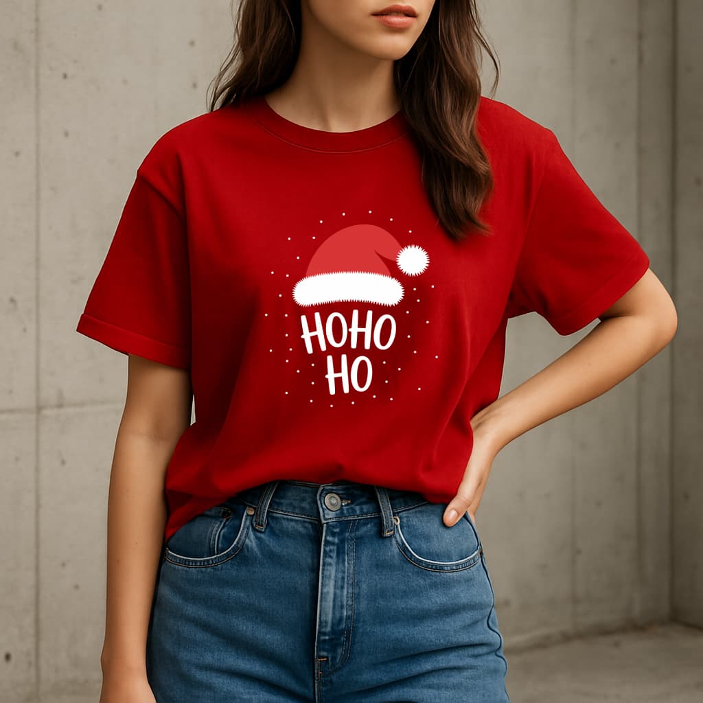 Camiseta de Natal Feminina Estampada Hohoho Algodão Natalina Tematica
