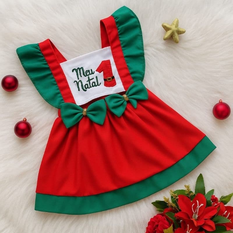 Romper bebê Natal natalino menina ano novo infantil Vestido Mamãe Noel mês Versário
