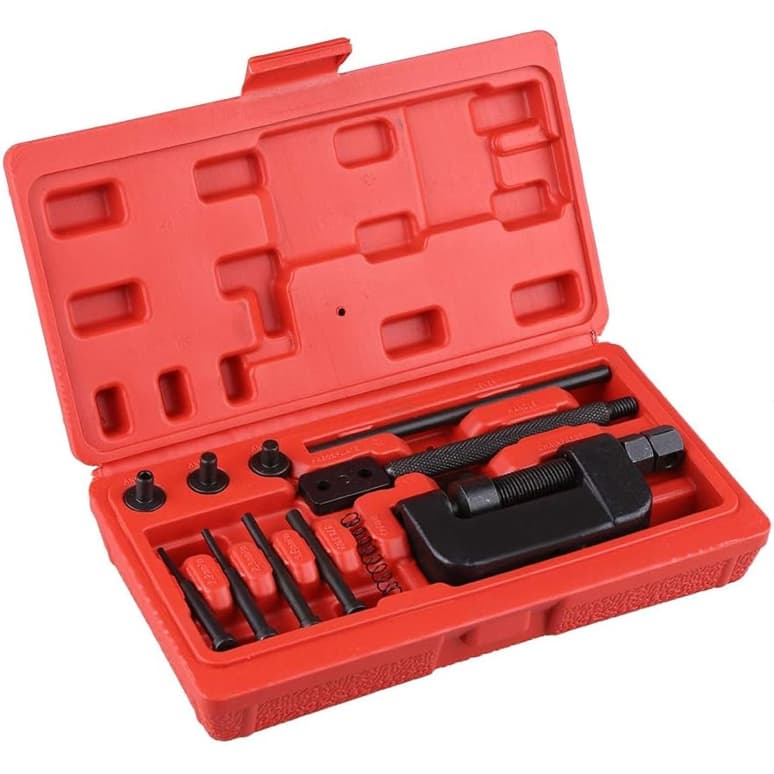 Kit Extrator e Rebitador de Corrente de Moto e Bicicleta - Ferramenta Profissional Estojo Reforçado