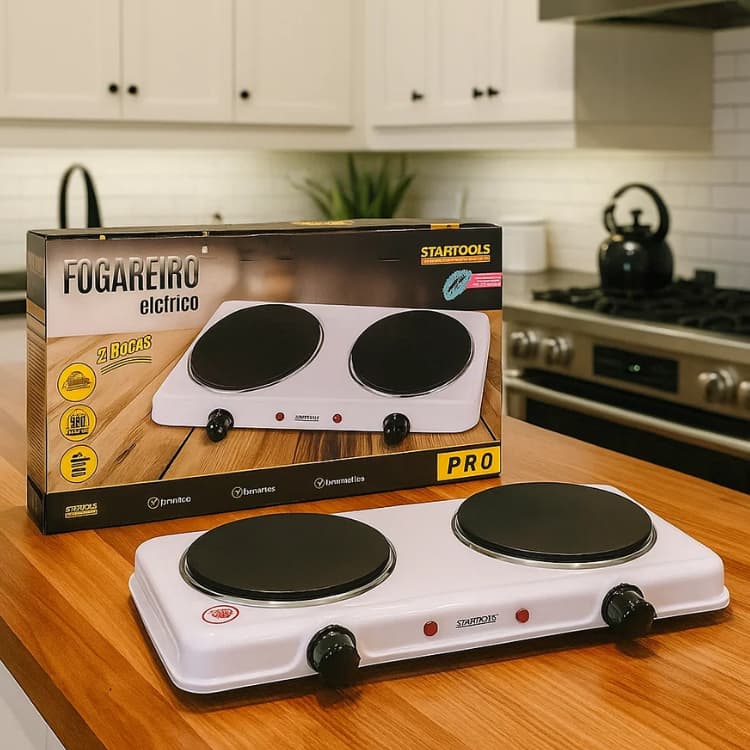 Fogão De Indução Fogareiro 2 Bocas Elétrico Portátil Mesa 2000W Potência Cooktop Camping 127 ou 220V