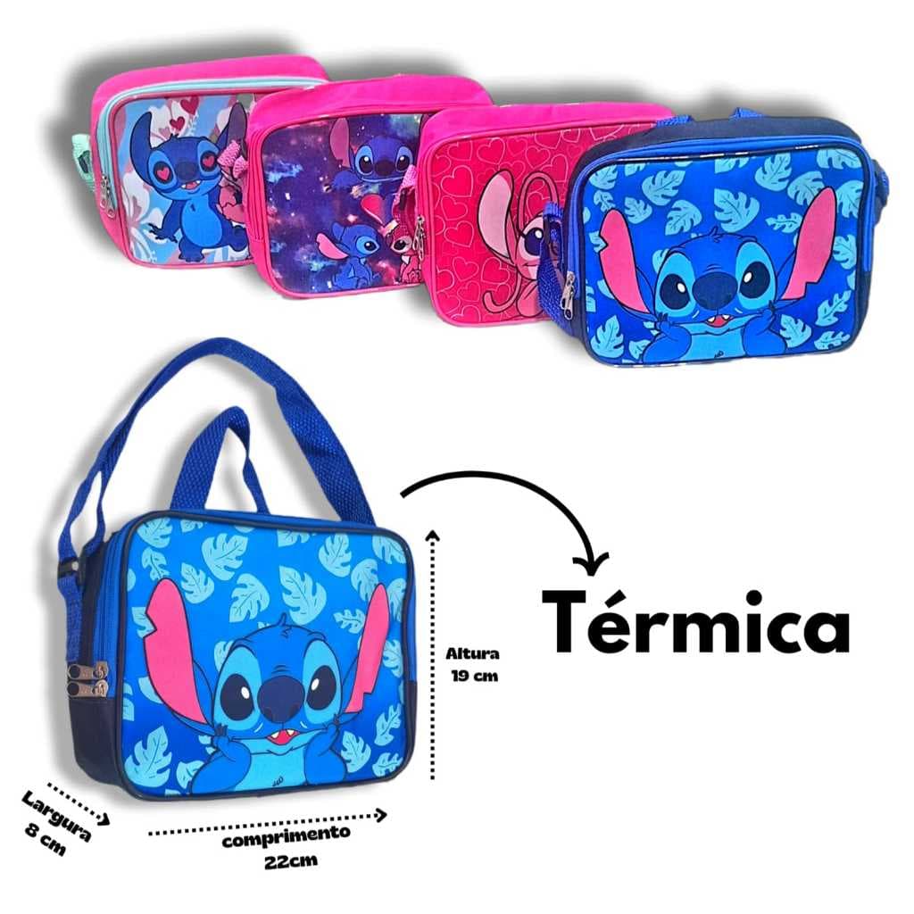 Lancheira Infantil Stitch Térmica Escolar  Grande Capacidade E Alça
