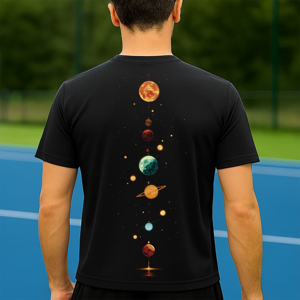 Camiseta Dry Fit Masculina Estampada Sistema Solar P ao GG Leve Respirável Academia Treino