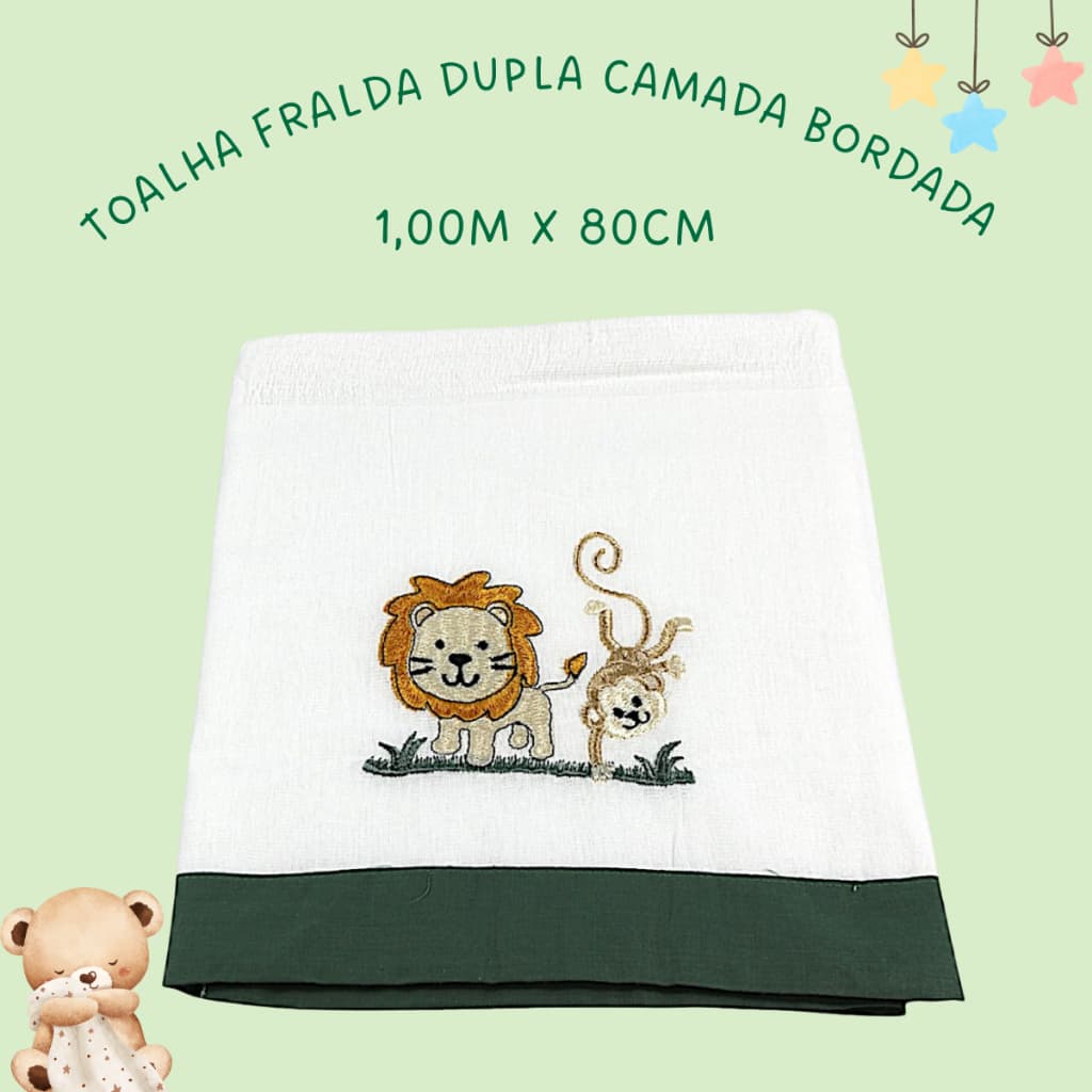Toalha de Bebê Bordada Verde Tecido Fralda Algodão Macio Duplo - Lumana