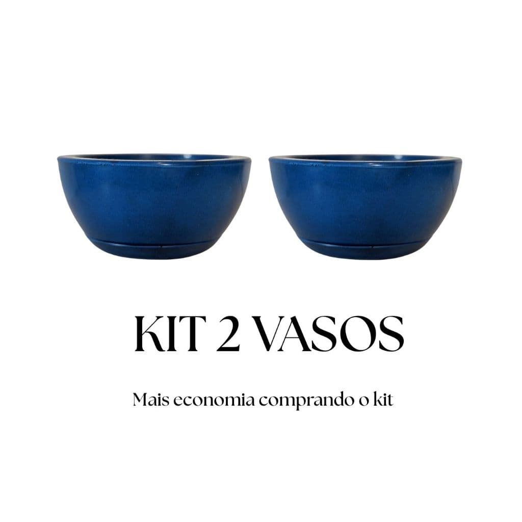 Kit 2 Vasos de Planta Decorativo Bacia Redonda N1 Luxo Polida Lisa com Prato Coletor