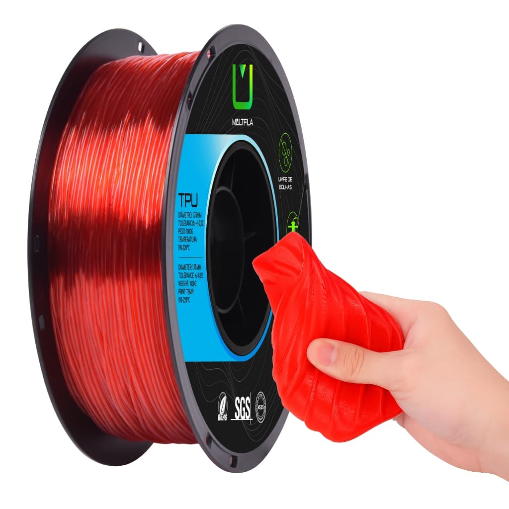 Filamento TPU Impressora 3D Vermelho Translúcido 1kg - 1,75mm Multfila