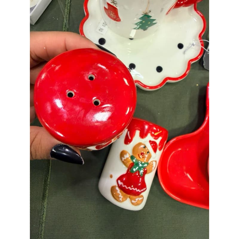 Kit Saleiro e Pimenteiro Natalinos Gingerbread de Cerâmica 8cm