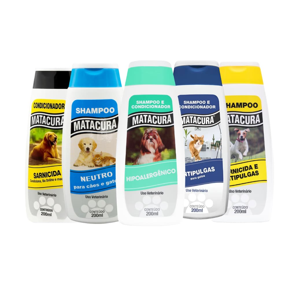 Shampoo e Condicionador Kit Matacura 200ml | Antipulgas, Hipoalergênico, Neutro e Sarnicida