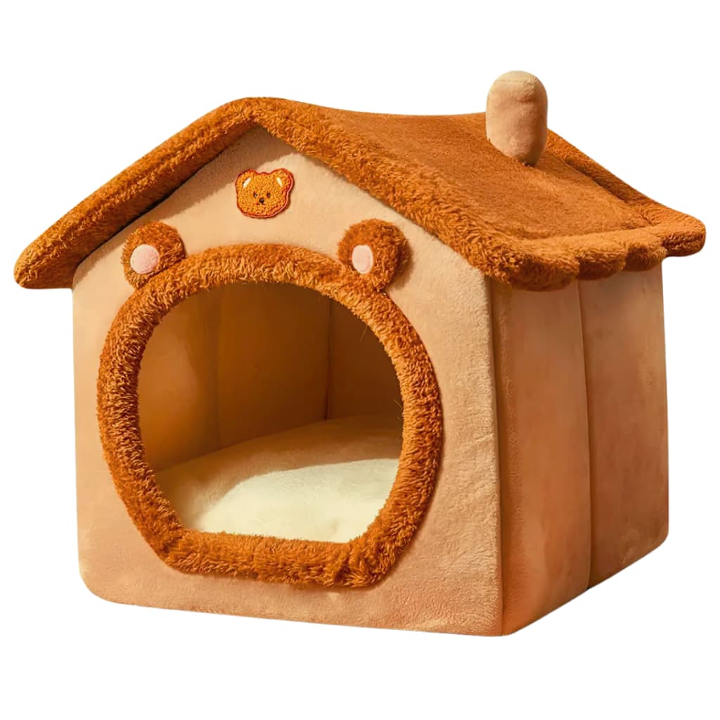 Casinha Cama Pet Macia Pelúcia Marrom Cabana Tenda Cães Gatos