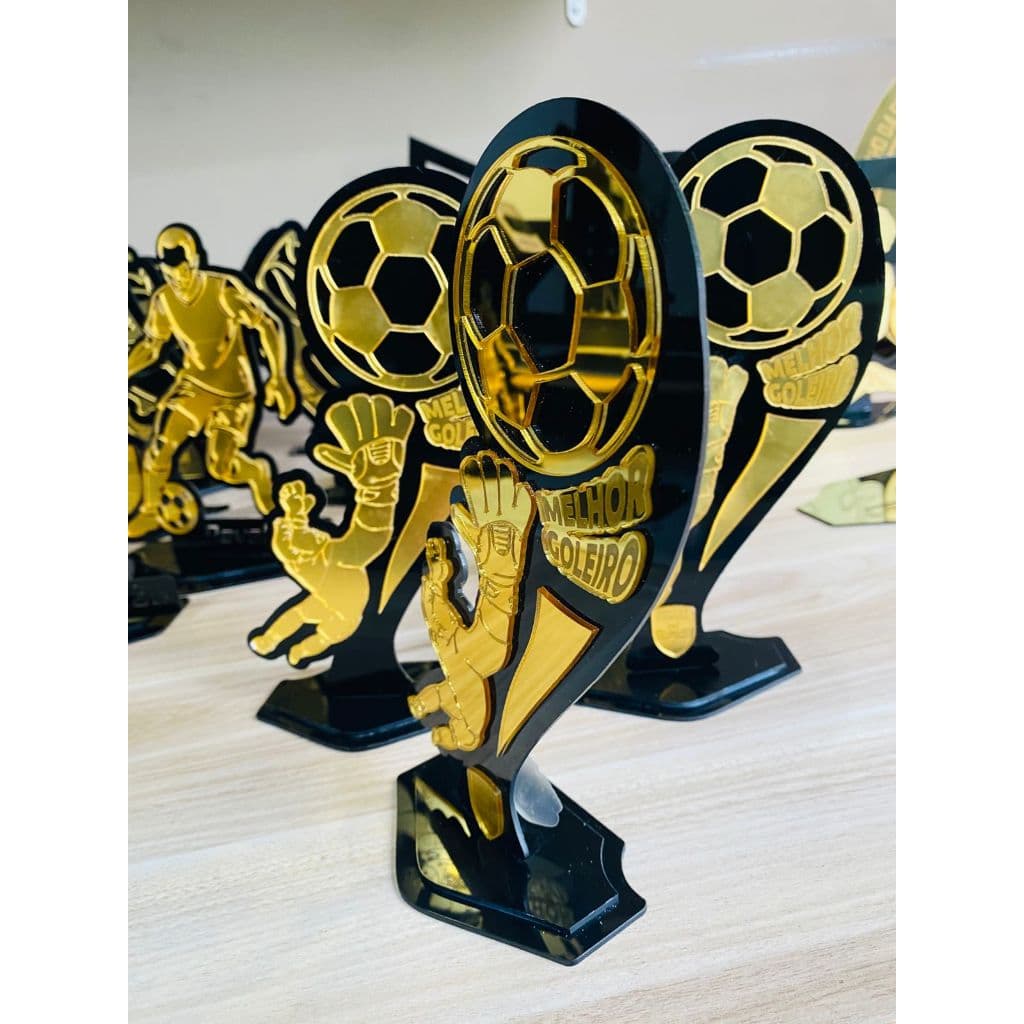 Troféu melhor goleiro em acrilico 2 mm 20 cm com logo gravado a laser