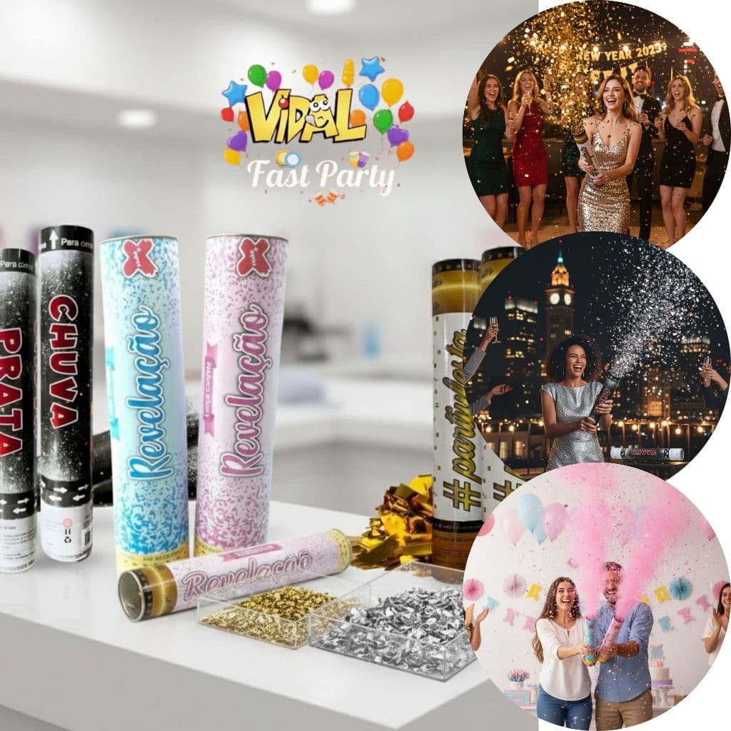 Lança Confete Metalizado Chá Revelação Festa Comemoração Evento Balada Show Carnaval Reveillon