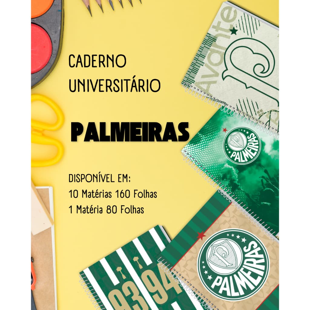 CADERNO UNIVERSITÁRIO CREDEAL PALMEIRAS-Escolha a Estampa