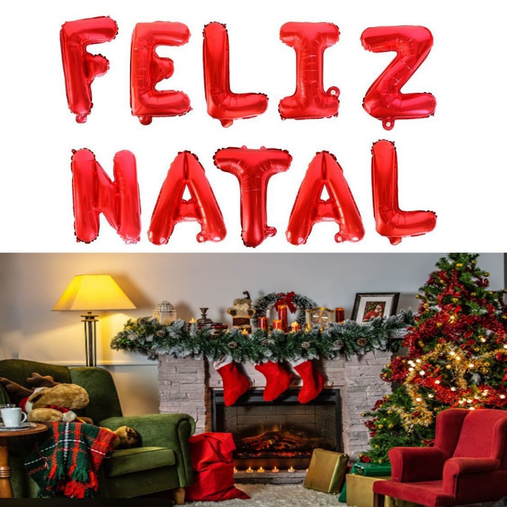 Balão metalizado vermelho Feliz Natal decoração festa natalina kit balões