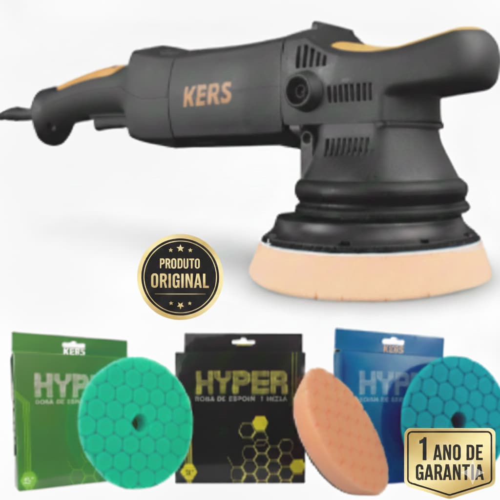 Kit Polimento Kers Politriz roto orbital RS + 3 boinas 5 polegadas