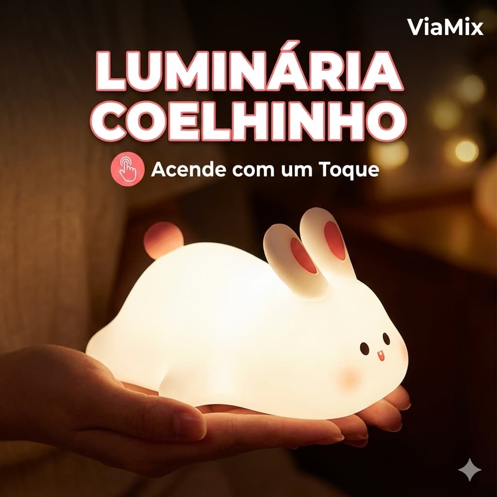 Luminária Abajur De Mesa Coelhinho Led Silicone Touch Sem Fio - Quarto Infantil