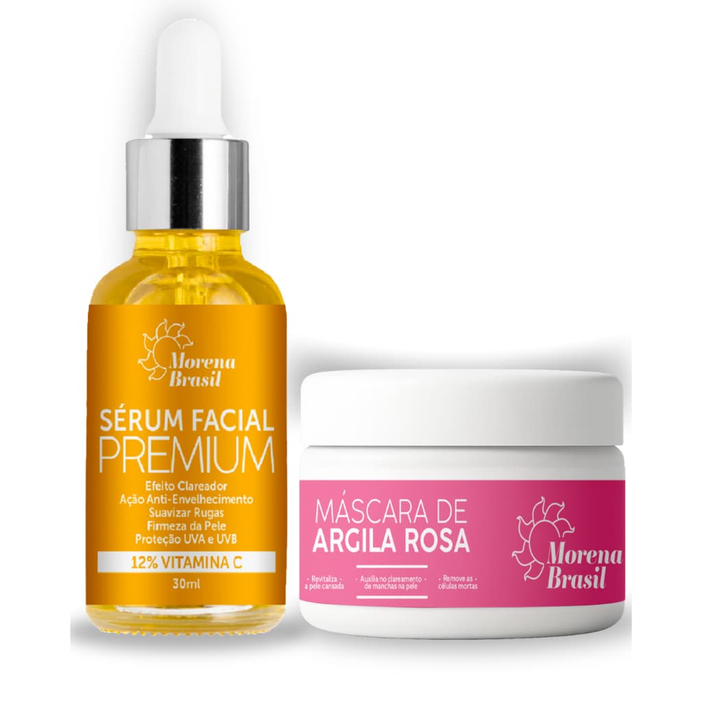 💛 Kit SkinCare Morena Brasil - Sérum Vitamina C + Argila Rosa - Ação Anti-envelhecimento & Anti Acne 💝