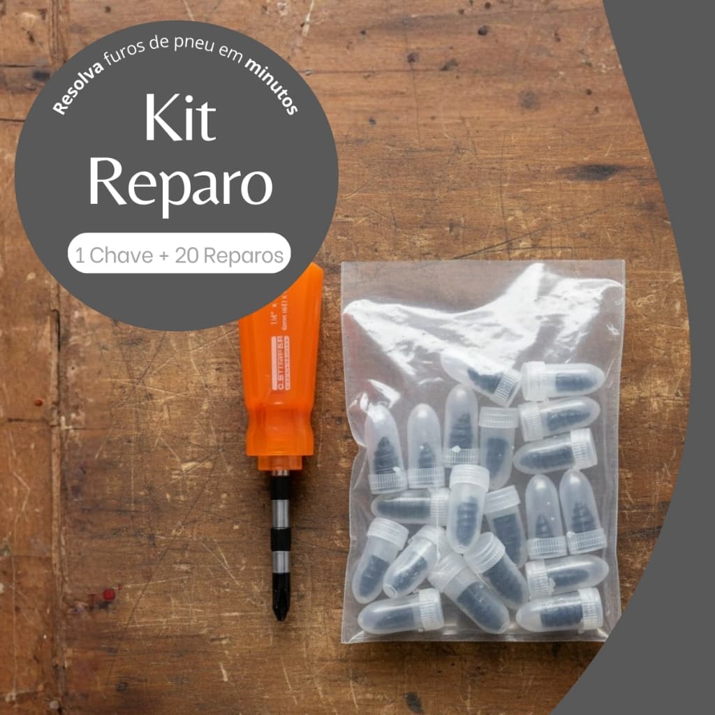 Kit Chave E 20 Reparos Tip Parafuso Para Pneu Furado Sem Câmara Moto Carro