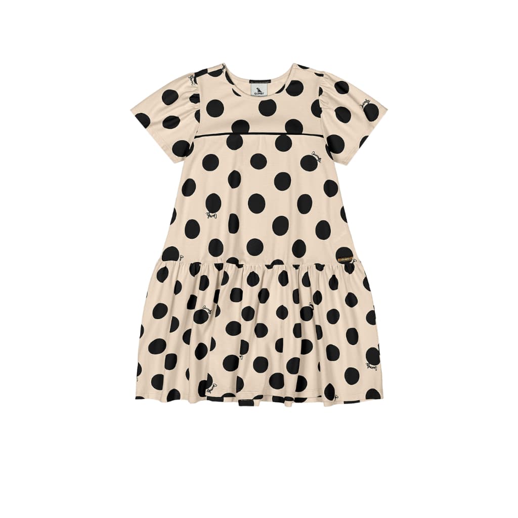 Vestido Infantil em Algodão com Bolinhas Pretas - Charme e Estilo | Quimby