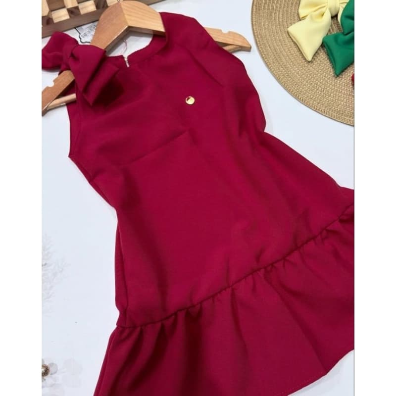Vestido Infantil Vermelho Natalino Laço Elegante e Confortável