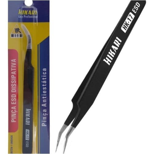 Pinça de Ponta Curva de Aço Inox Hikari HK-17 Esd 21J669