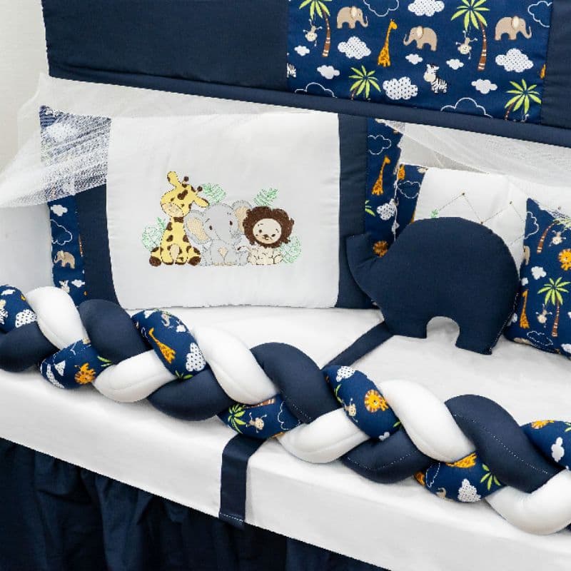 Kit Berço 12 Peças  menino e menina  tema Safari – Azul  Rosa e Marinho | Enxoval Completo
