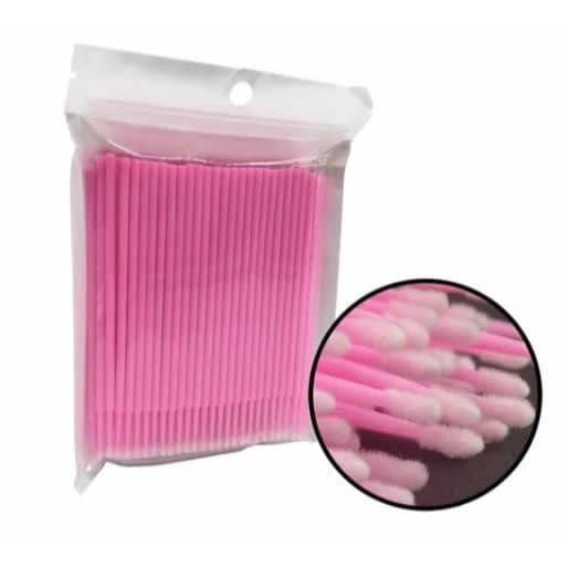 Kit 100 unidades Microbrush Rosa Cotonete Fino Alongamento de cilios