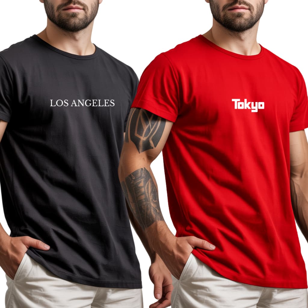 Kit 2 Camisetas Masculina Casual Algodão Streetwear Camisa Estilosa Los Angeles Tokyo