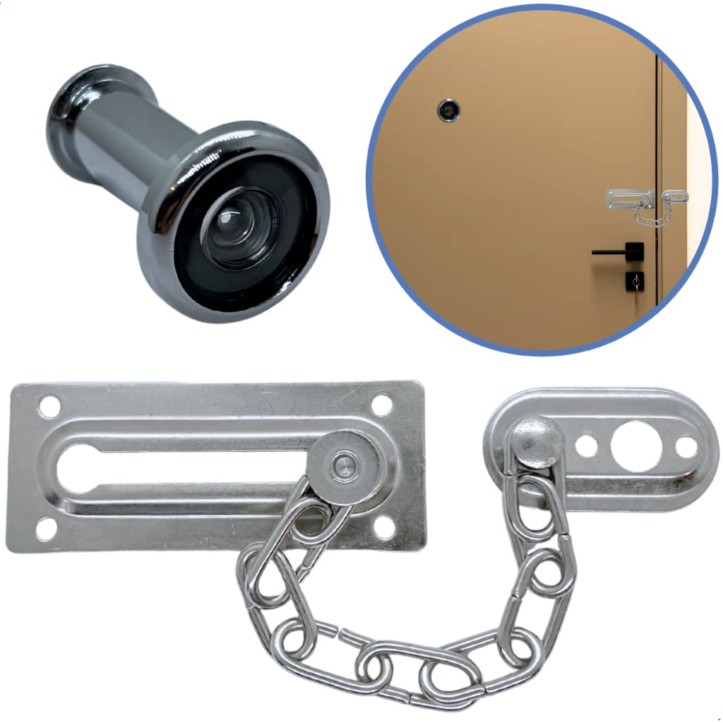 Kit Olho Magico visor E Trinco Pega Ladrão aço carbono fecho com corrente porta janela casa outix