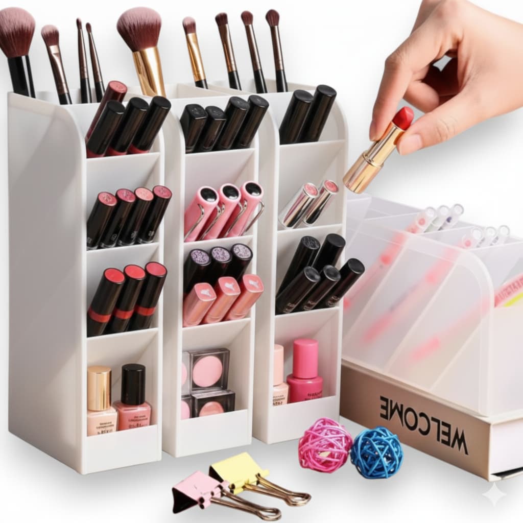 Organizador de Cosméticos Versátil 4 em 1 - Mantenha sua Beleza em Ordem!