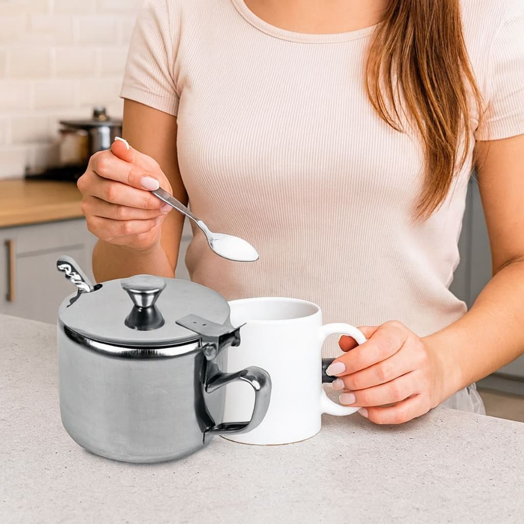 Açucareiro inox 220ml com colher pote açúcar cozinha TAMPA CAFÉ