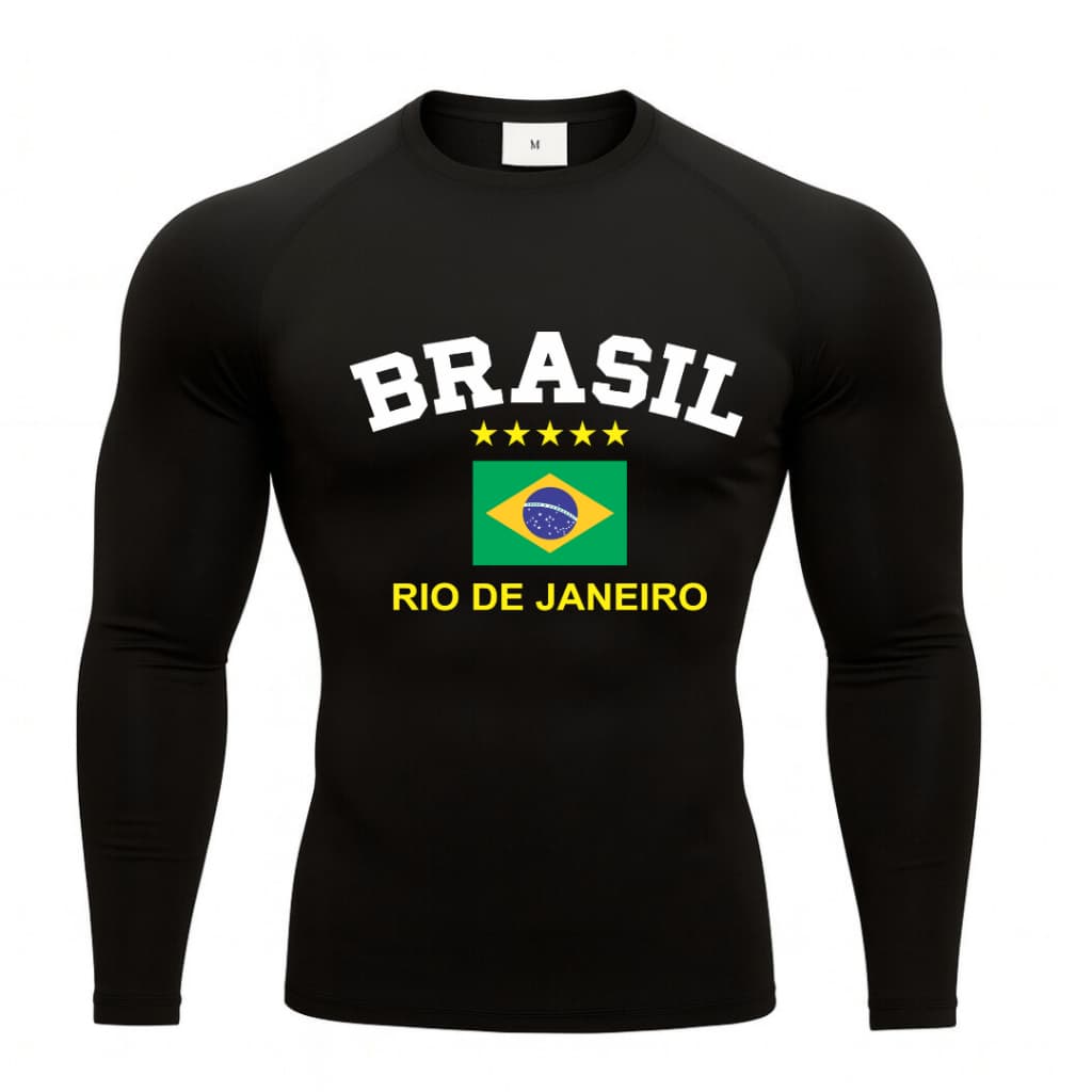 Camiseta Longa Masculina Brasil Estampada Bandeira Torcedor