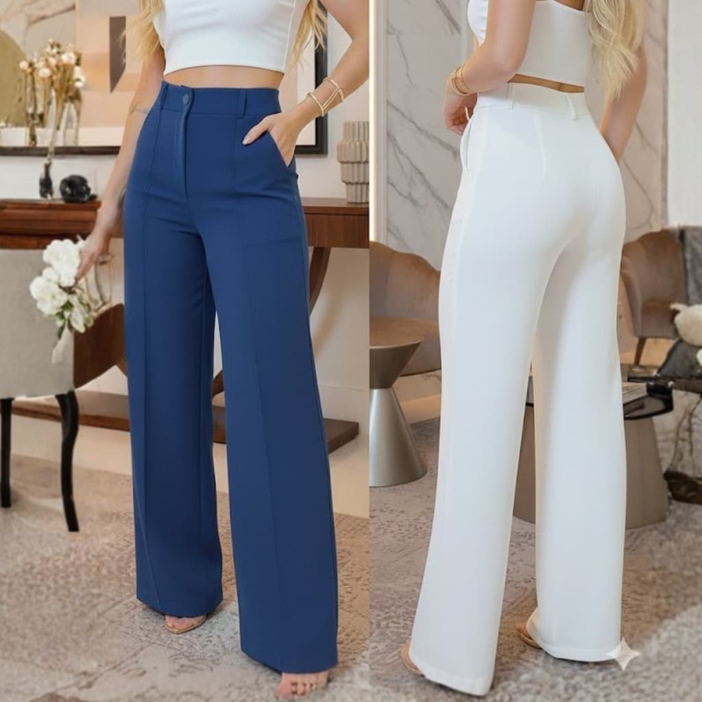 calça social pantalona teçido alfaiataria bolso nas laterais e ziper no meio moda femenina