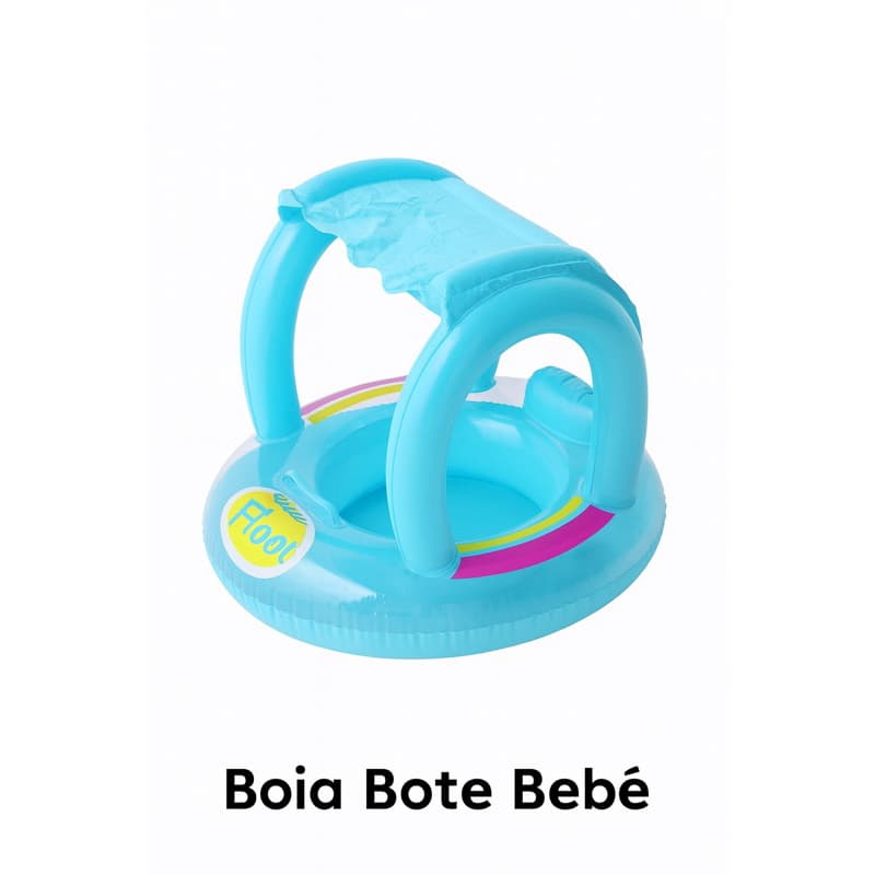 Boia infantil bebê fralda bote cobertura proteção solar durabilidade ótima verão piscina praia com cobertura segurança.
