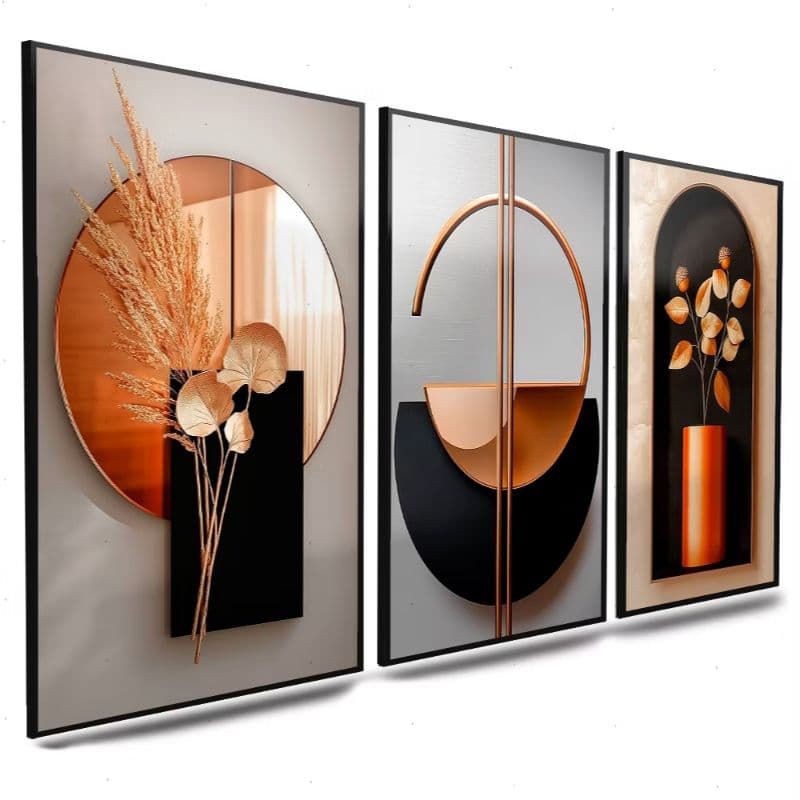 Kit 3 Quadros Decorativos Luxo Preto e Dourado Abstrato - 40x60cm | h.e.p Decore
