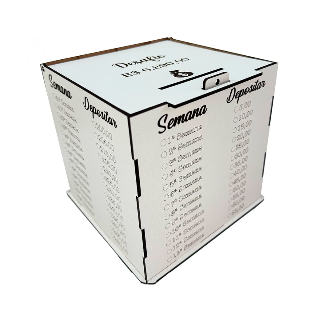 Caixa Organizadora Pessoal Branco 3mm Design MDF Minimalista Dinheiro Depósito Moderno Financeiro