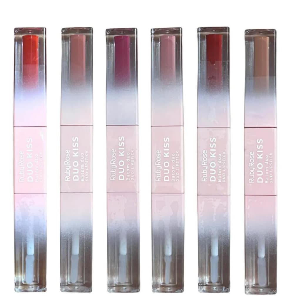 Batom Líquido Ruby Rose Duo Kiss Matte 2 em 1 Alta Cobertura Com Gloss