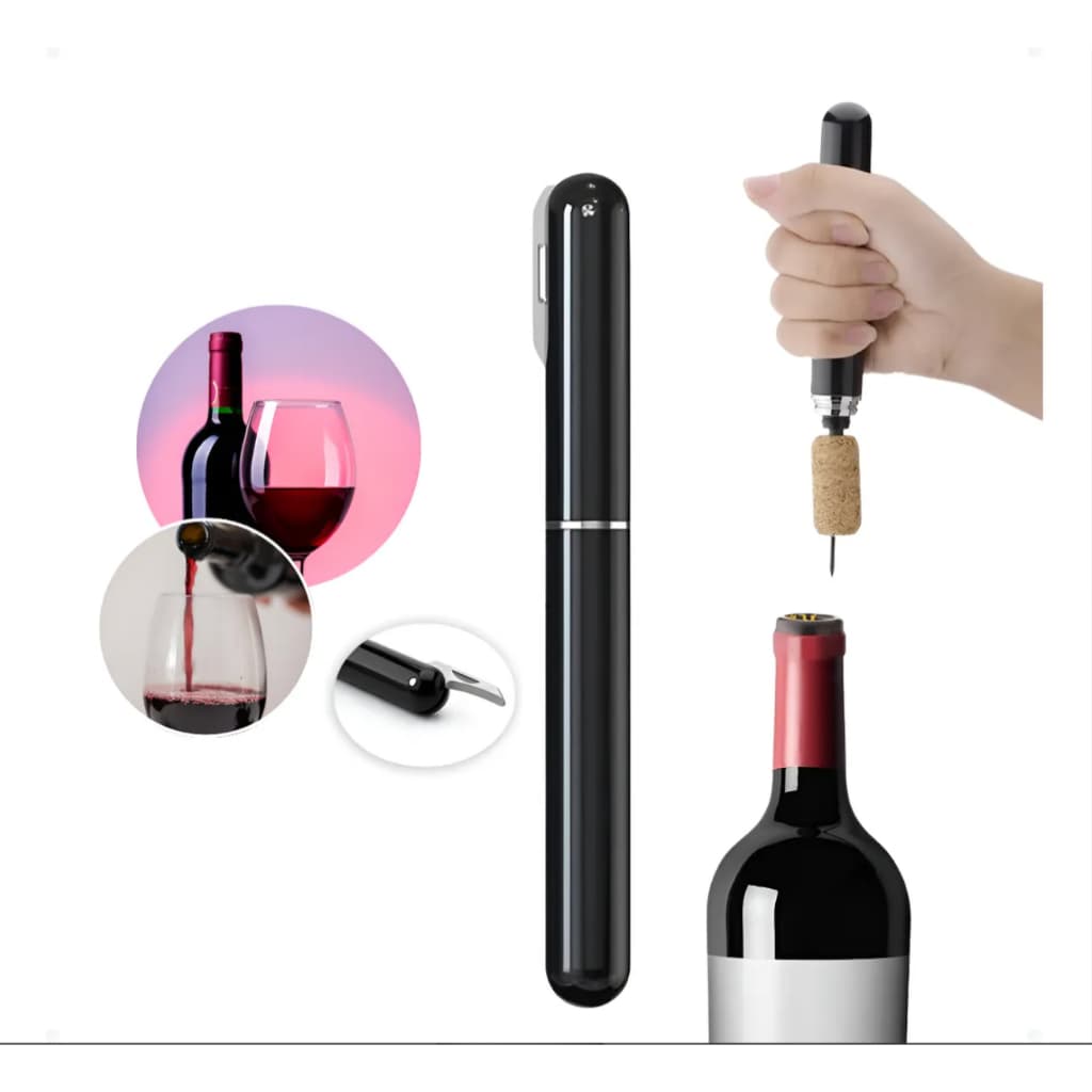 Saca-Rolhas Pneumático Preto Vinho Abridor Garrafa Fácil Rápido Elegante Cozinha Bar Acessório Moderno