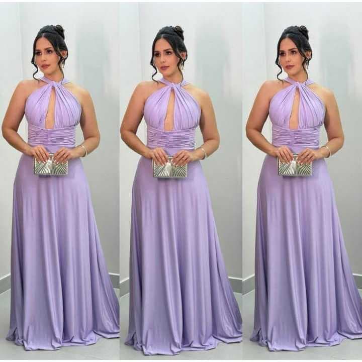 Vestido Feminino Festa em Geral Madrinha Longo Aberto nas Costa Bojo Elegante Lilas Terra Fucsia Nude Primavera Verão