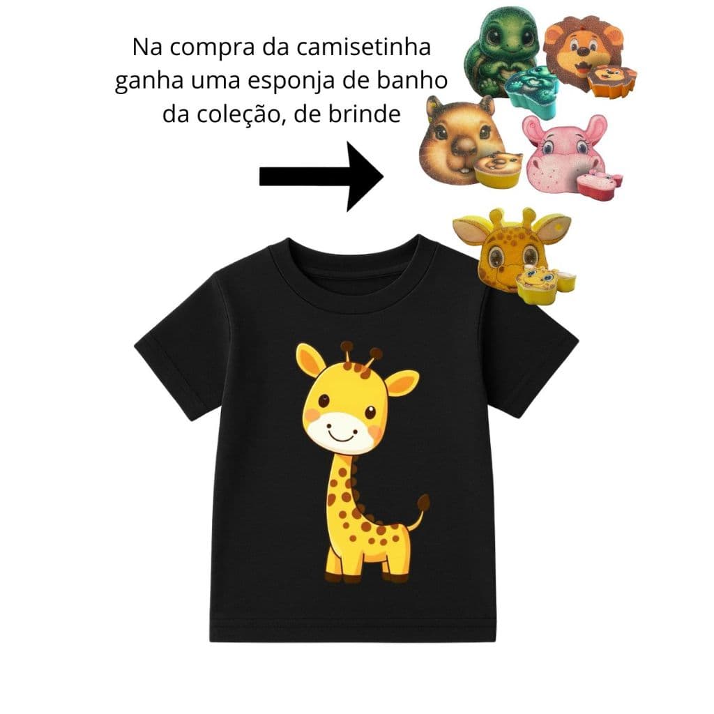 camiseta infantil e adulto aniversário girafa safari animais brinde 100% algodão blusa