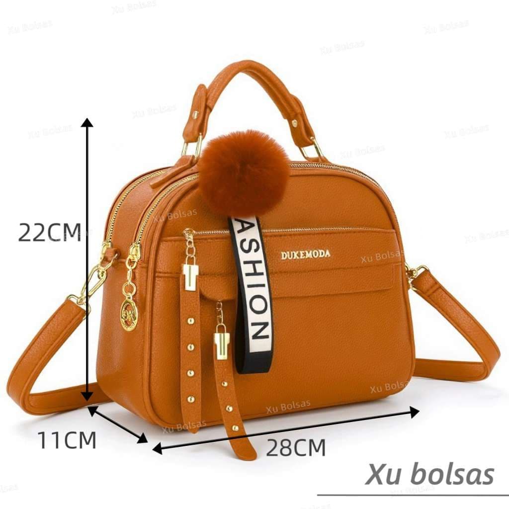 Bolsa Feminina Com Chaveiro Pompom Tira Colo Faixa de Mão De Couro PU Tranversal DEC6066#