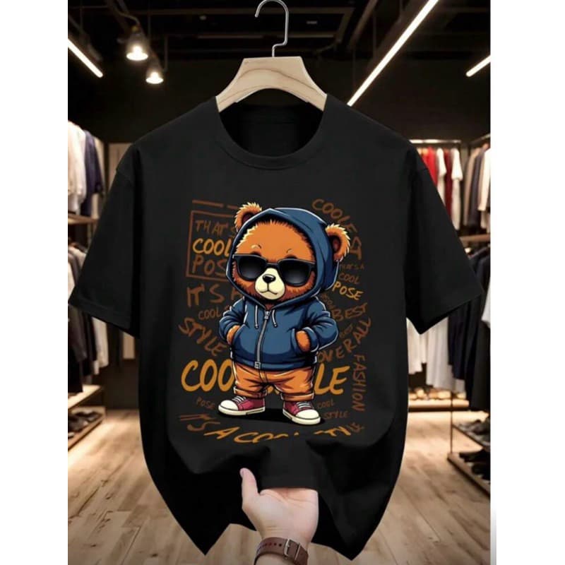 Camisa masculina manga curta gola redonda estampada 100% algodão verão confortável