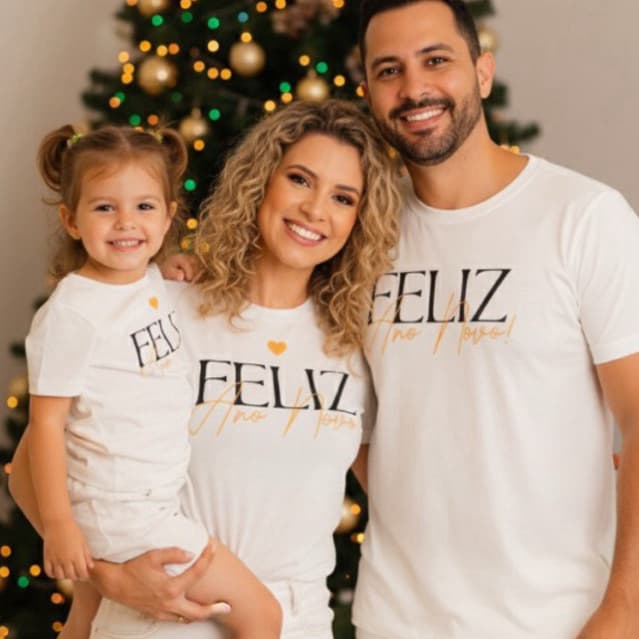 Camisetas família feliz ano novo feminina masculina e infantil algodão