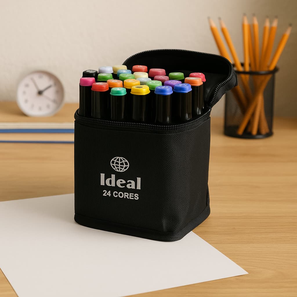 Estojo com 24 Canetas de Colorir Hidrográficas Ideal Para Uso Escolar Doméstico Artístico