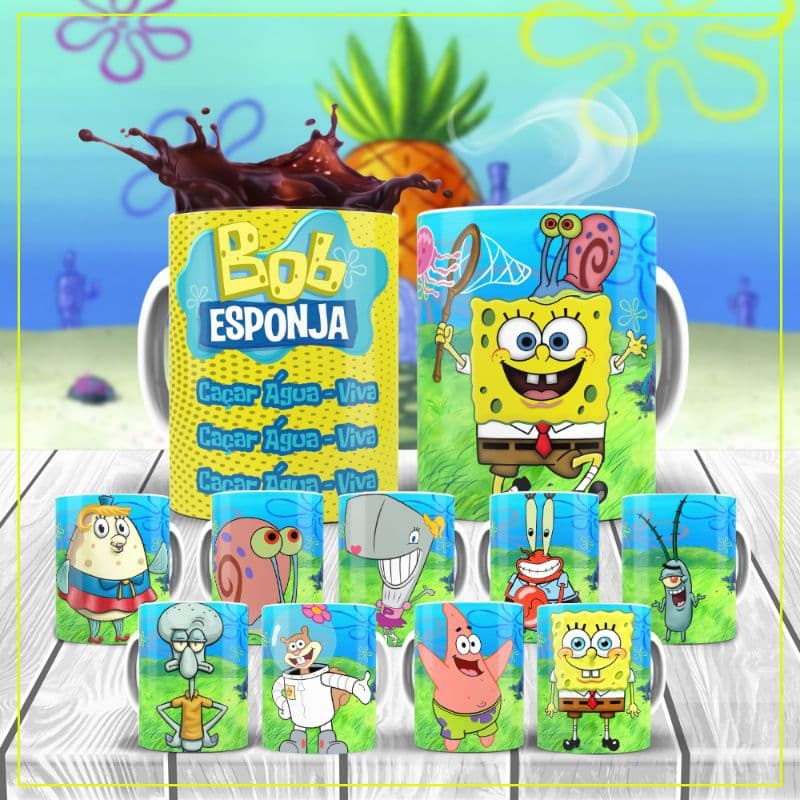 Caneca Cerâmica Infantil Personagem Bob Esponja Patrick