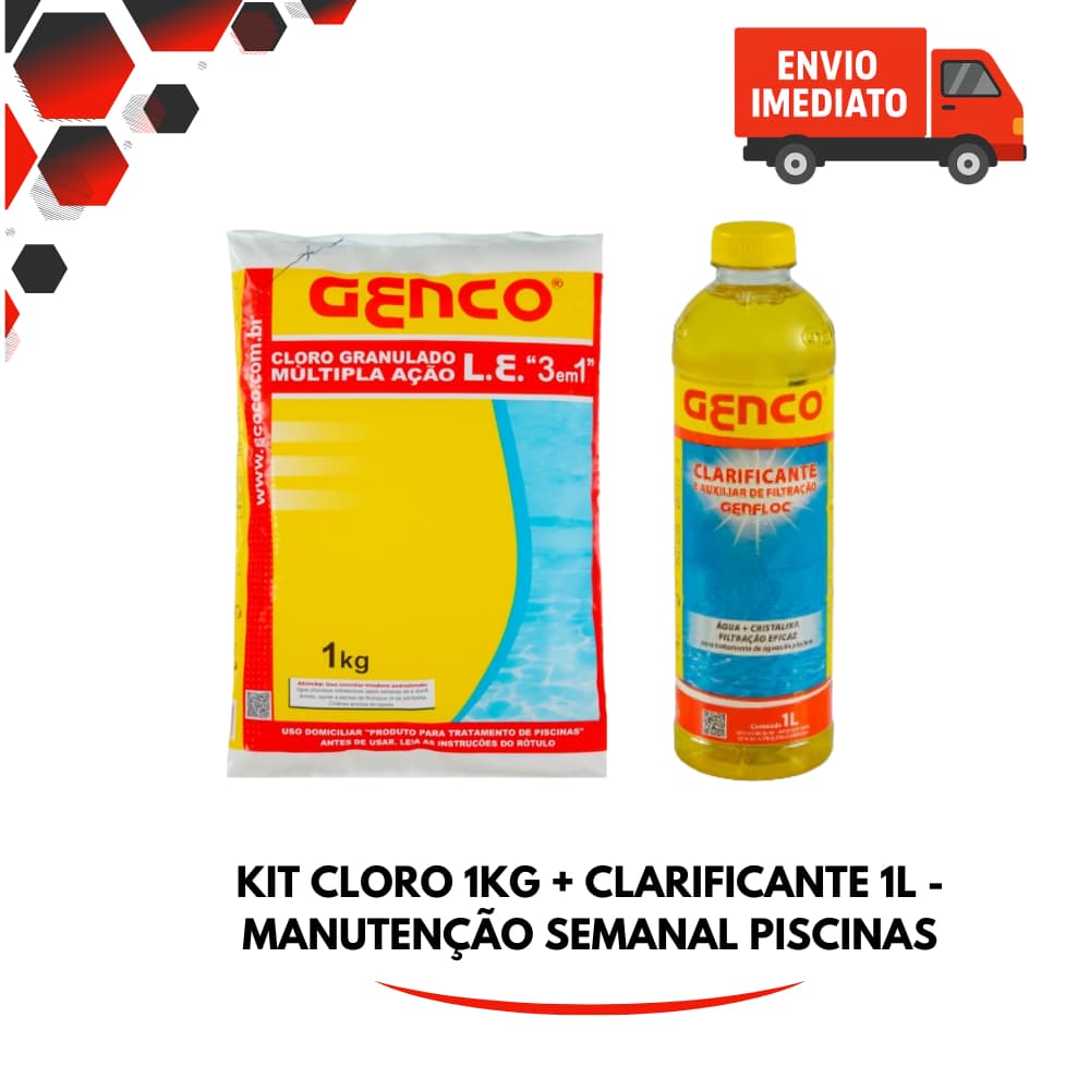 Kit Cloro Genco 3 em 1 1kg + Clarificante 1L | Água Limpa e Transparente