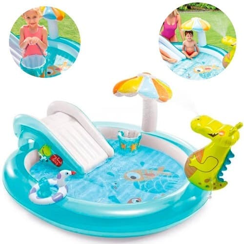 Piscina inflável infantil 160L com escorregador Jacaré - Intex 57165