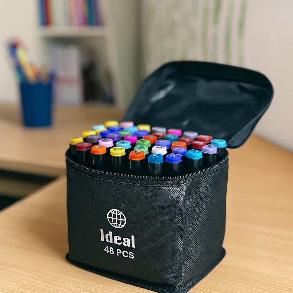 Estojo com 48 Canetas de Colorir Hidrográficas Ideal para Uso Escolar Doméstico Artístico
